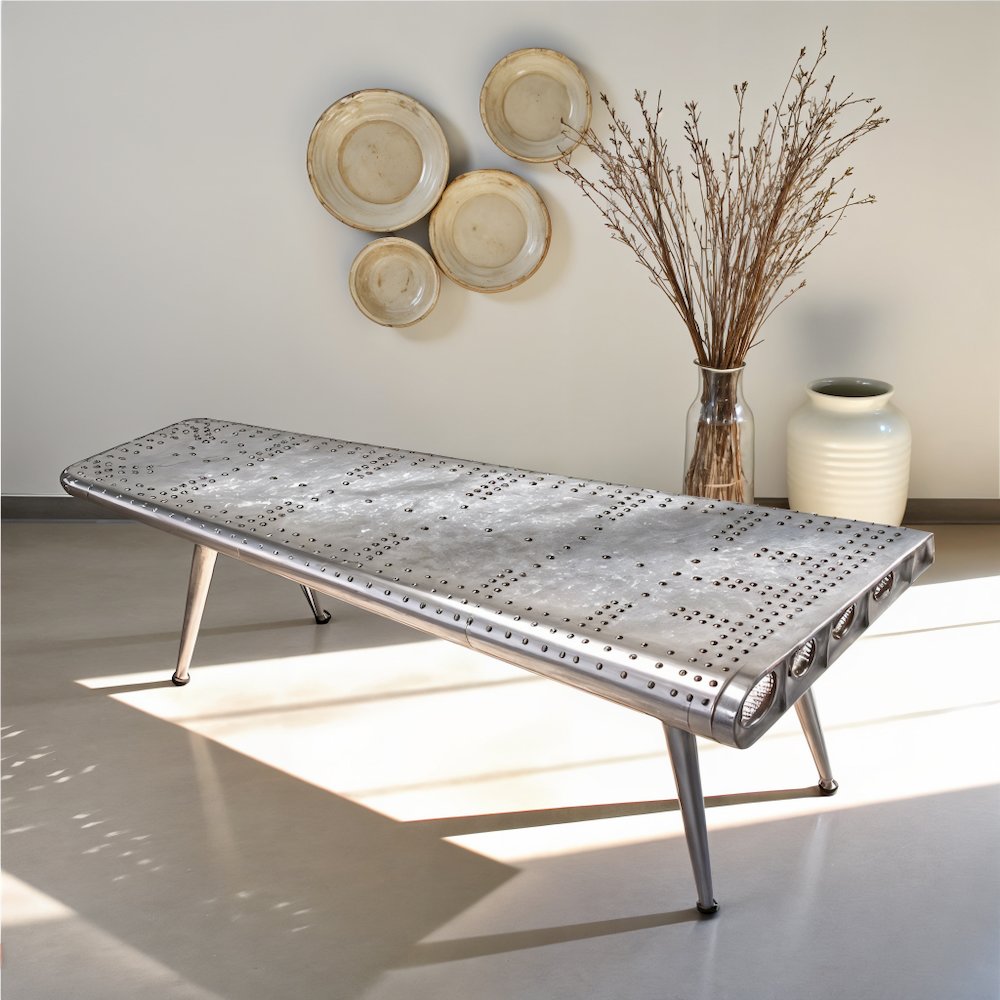 Silver Aviation Coffee Table, Airplane Desk with Iron and Wood Solids