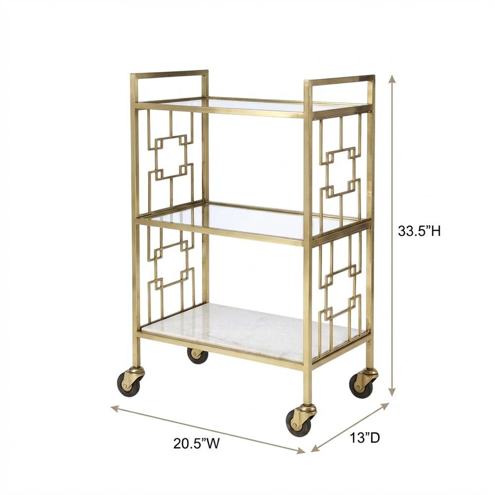 Modern Bar Cart with Distressed Finish, Contemporary Serving Cart for Home Bar