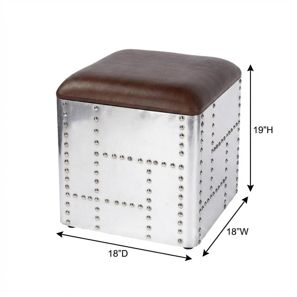 Square Industrial Ottoman Footstool with Distressed Finish for Living Room