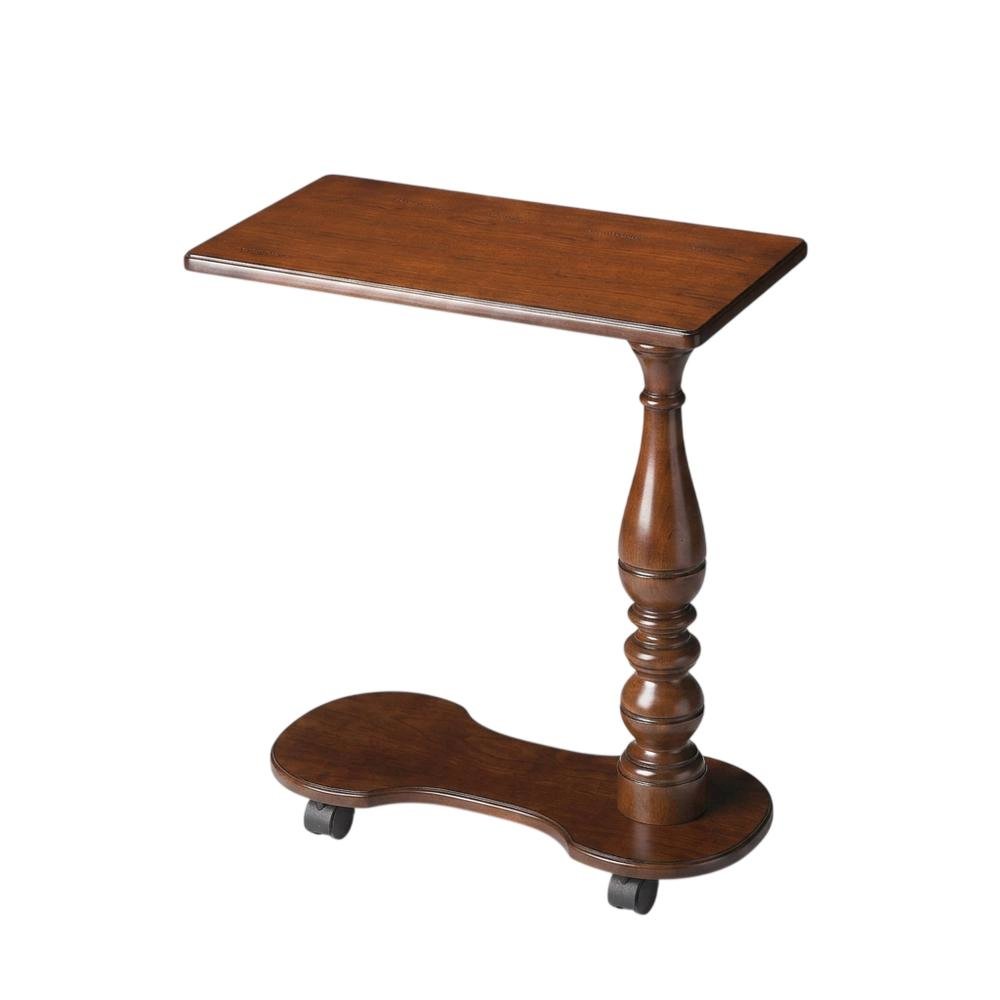 Mobile Tray Table with Distressed Finish, Transitional Side Table, Cherry