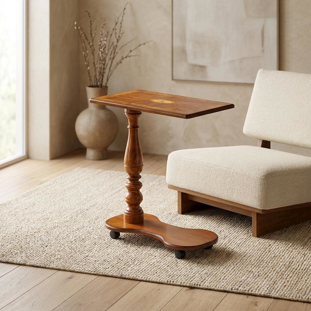 Mobile Tray Table with Distressed Finish, Transitional Side Table, Olive Ash