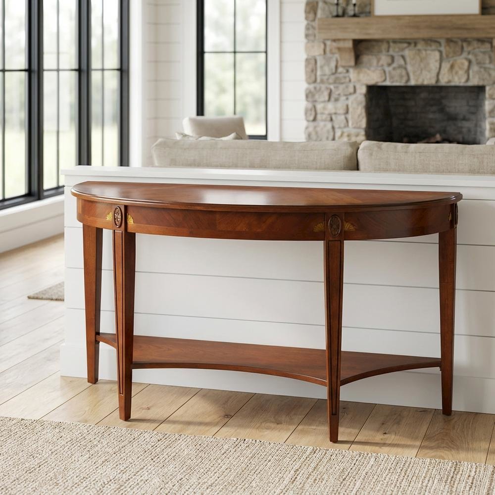 Demilune Console Table with Distressed Finish, Traditional Entryway Sofa Table