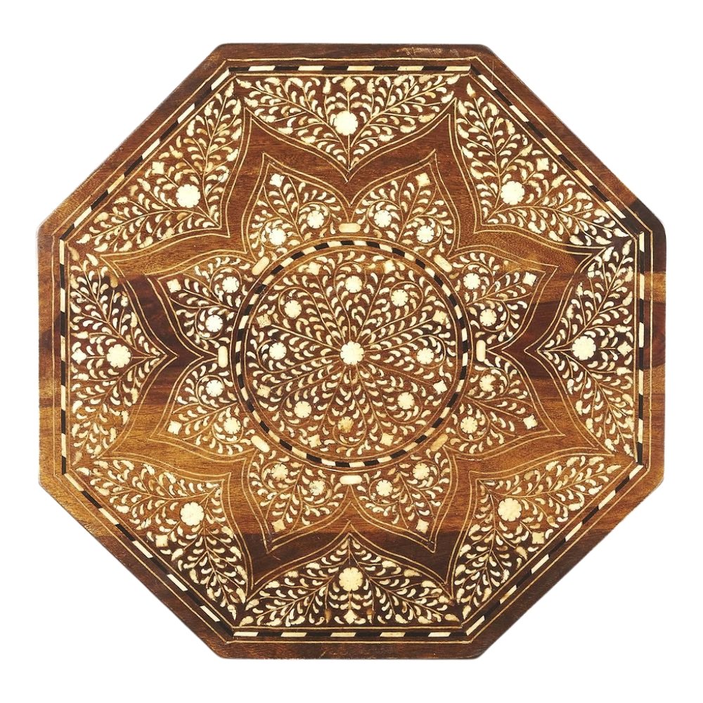 Vintage Side Table in Brown – Antique Side Table with Bone Inlay Design