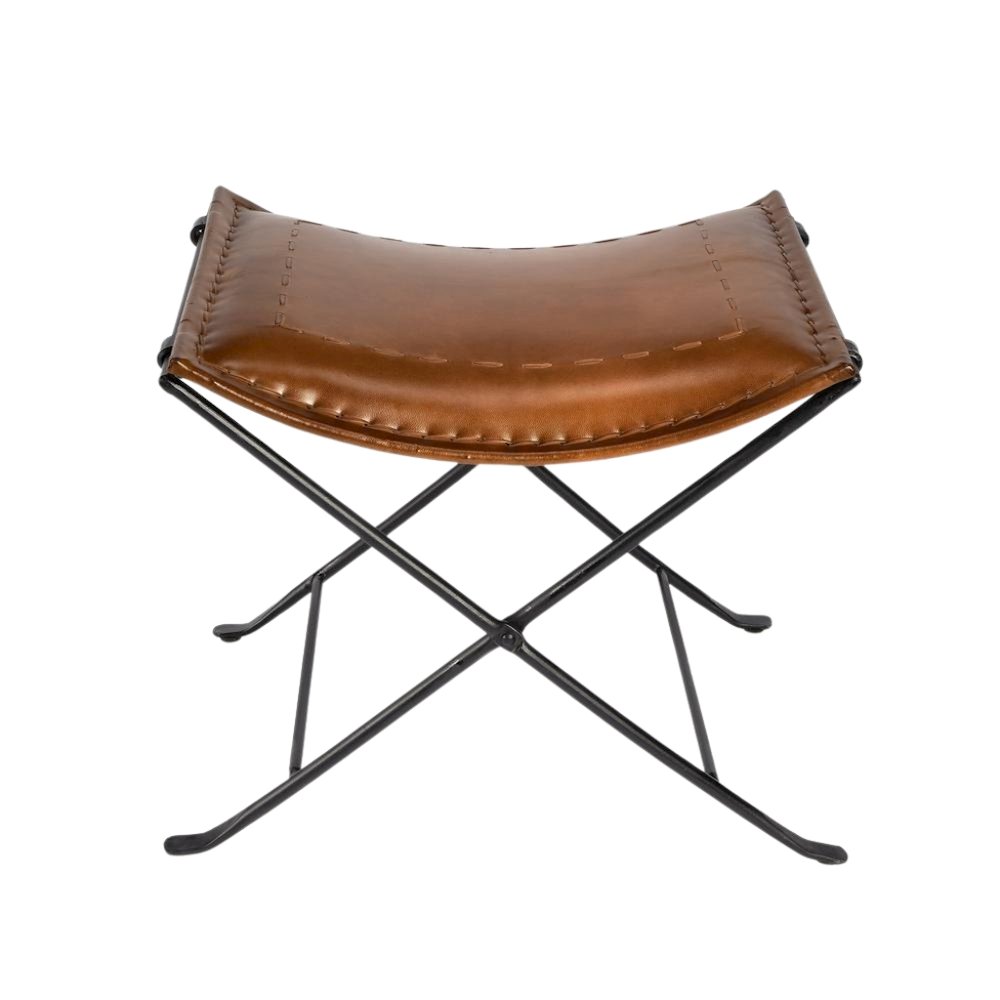 Brown Leather Vanity Stool – Small Sitting Stool for Bedroom or Entryway