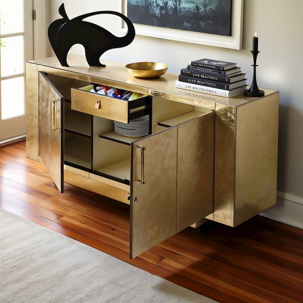 Gold Buffet Cabinet with Storage – Elegant Sideboard Cabinet for Dining