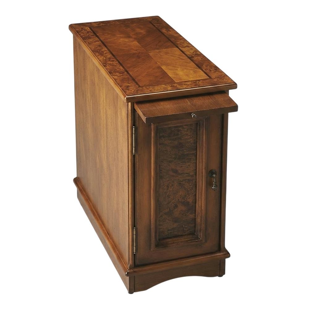 Traditional Chairside Chest, Distressed Accent Cabinet, Olive Ash