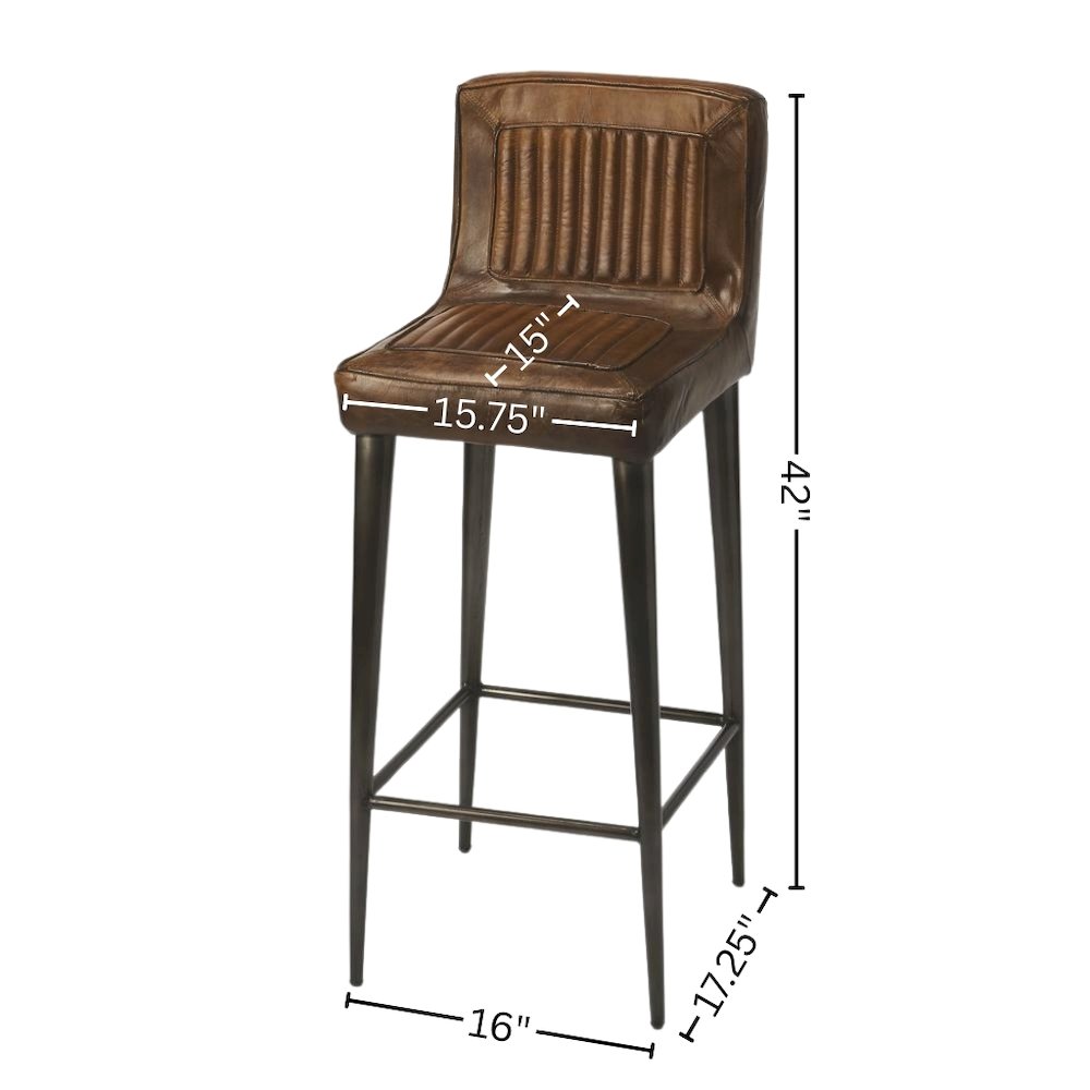 Brown Leather Bar Stool – Bar Height Stool for Kitchen Island Seating
