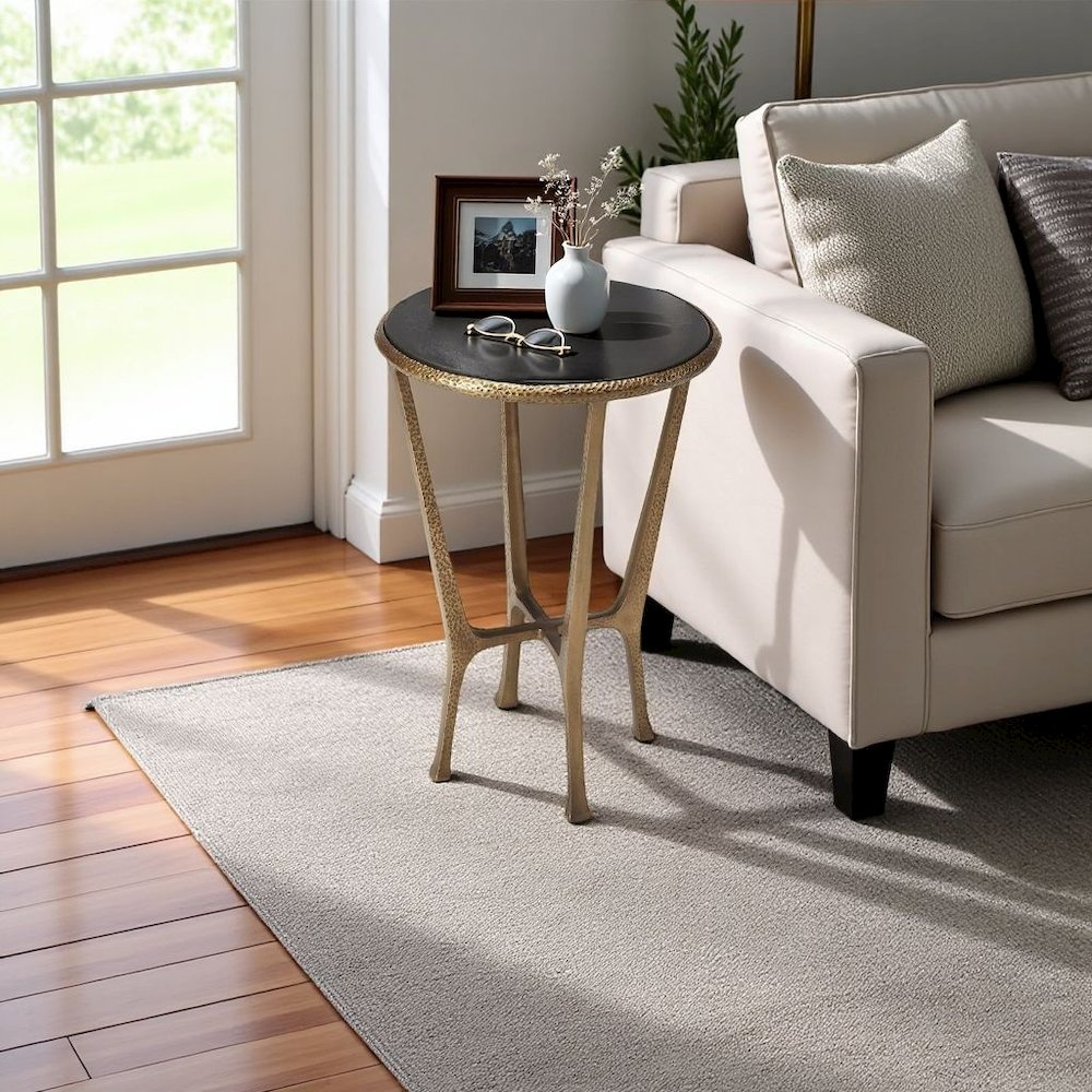 Stone Side Table – Unique Round Stone End Table with Metal Base Design