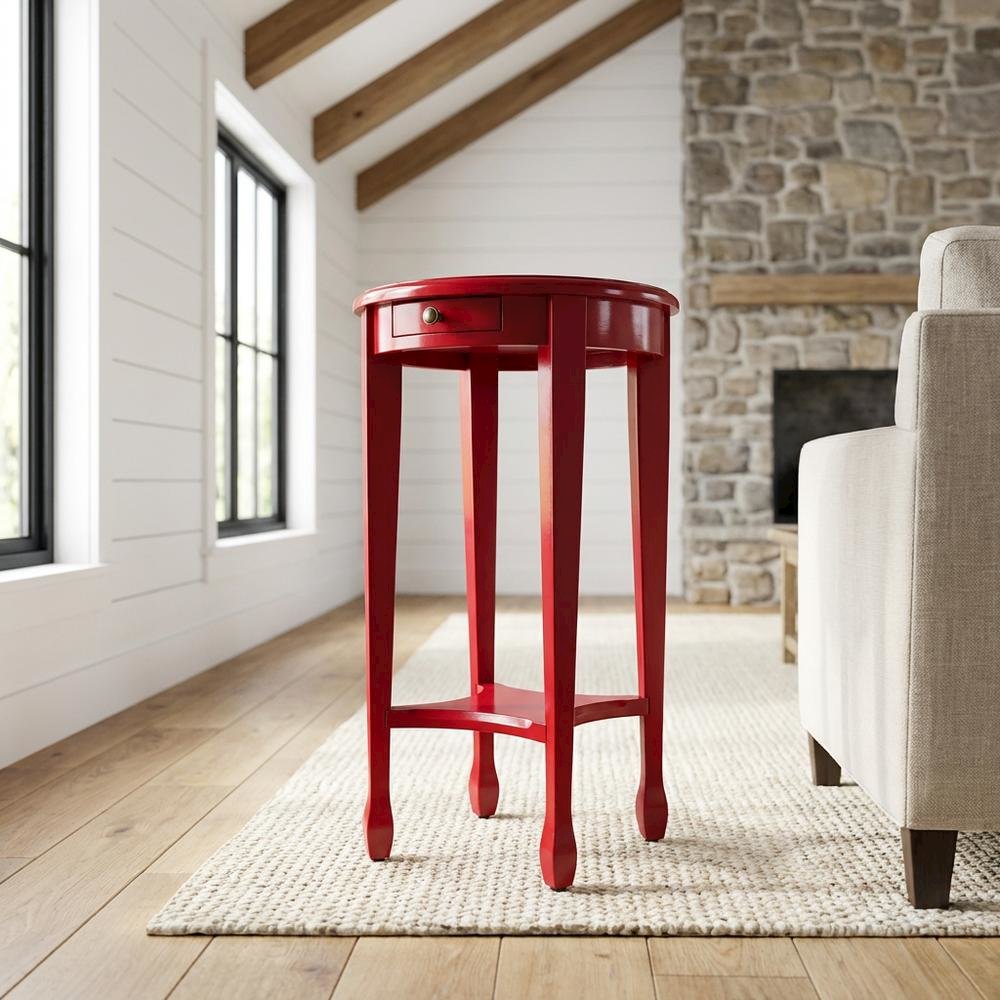 Distressed Oval Side Table, Boho Eclectic Accent Table for Living Room, Red