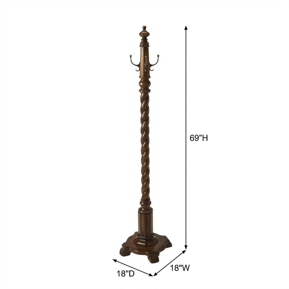 Traditional Wood Hall Tree Coat Rack Floor Stand with Hooks for Entryway, Cherry