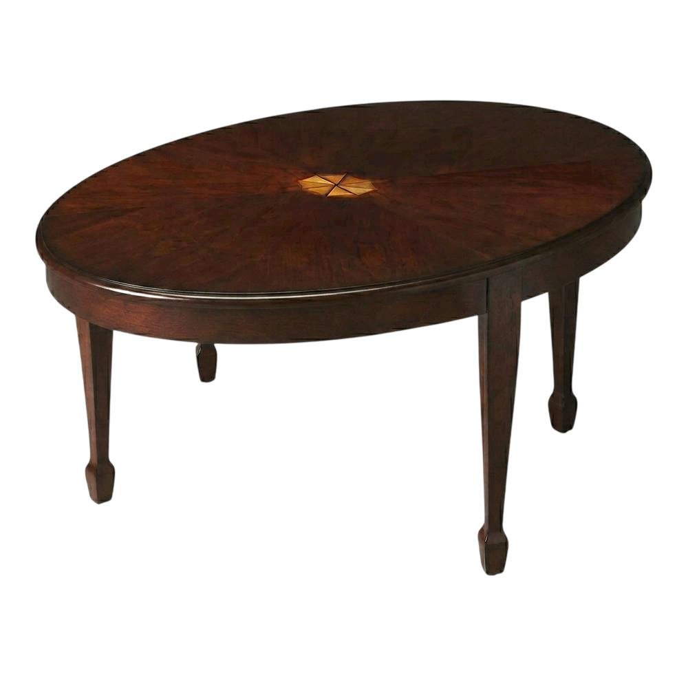 Oval Wood Cocktail Coffee Table, Traditional Accent Table for Living Room,Cherry
