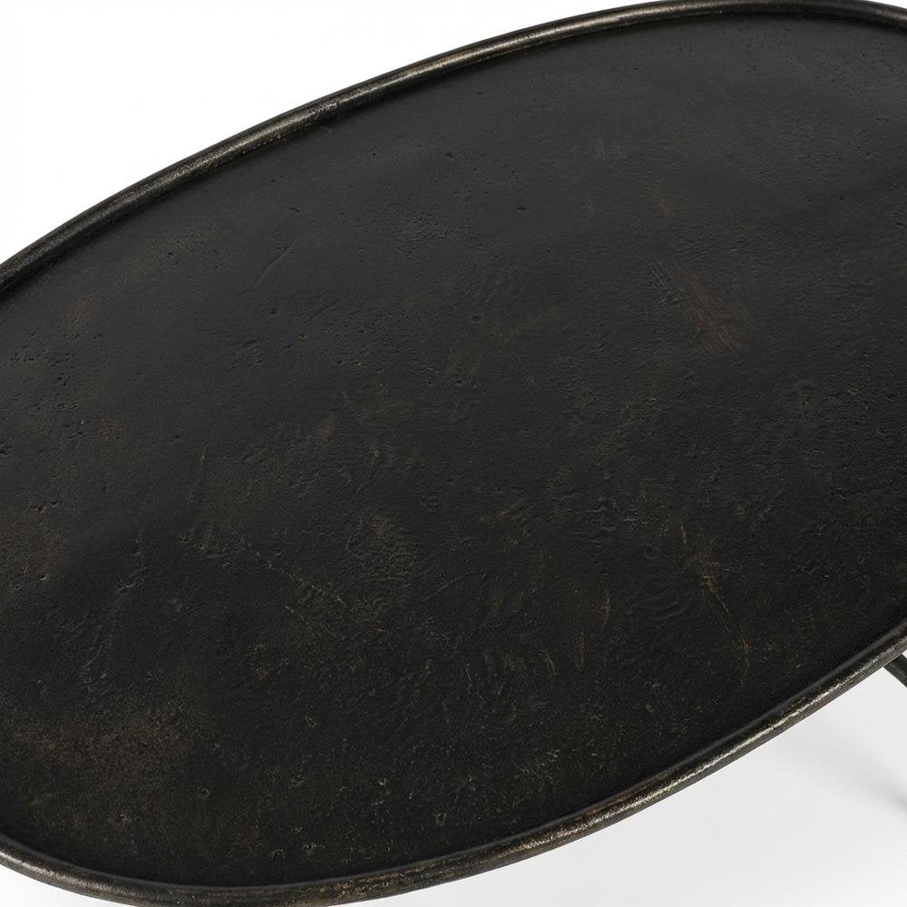 Oval Industrial Coffee Table, Distressed Metal Cocktail Table for Living Room
