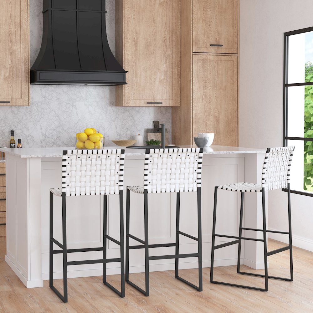 Urban Woven Leather Rectangular 28" Barstool, White