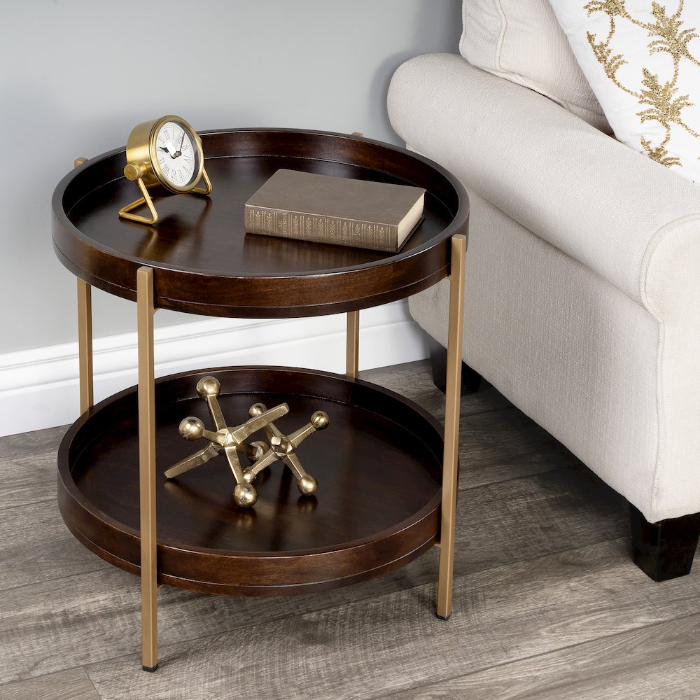 Damirra 23 in. W Round Wood & Metal 2 Tier Side Table