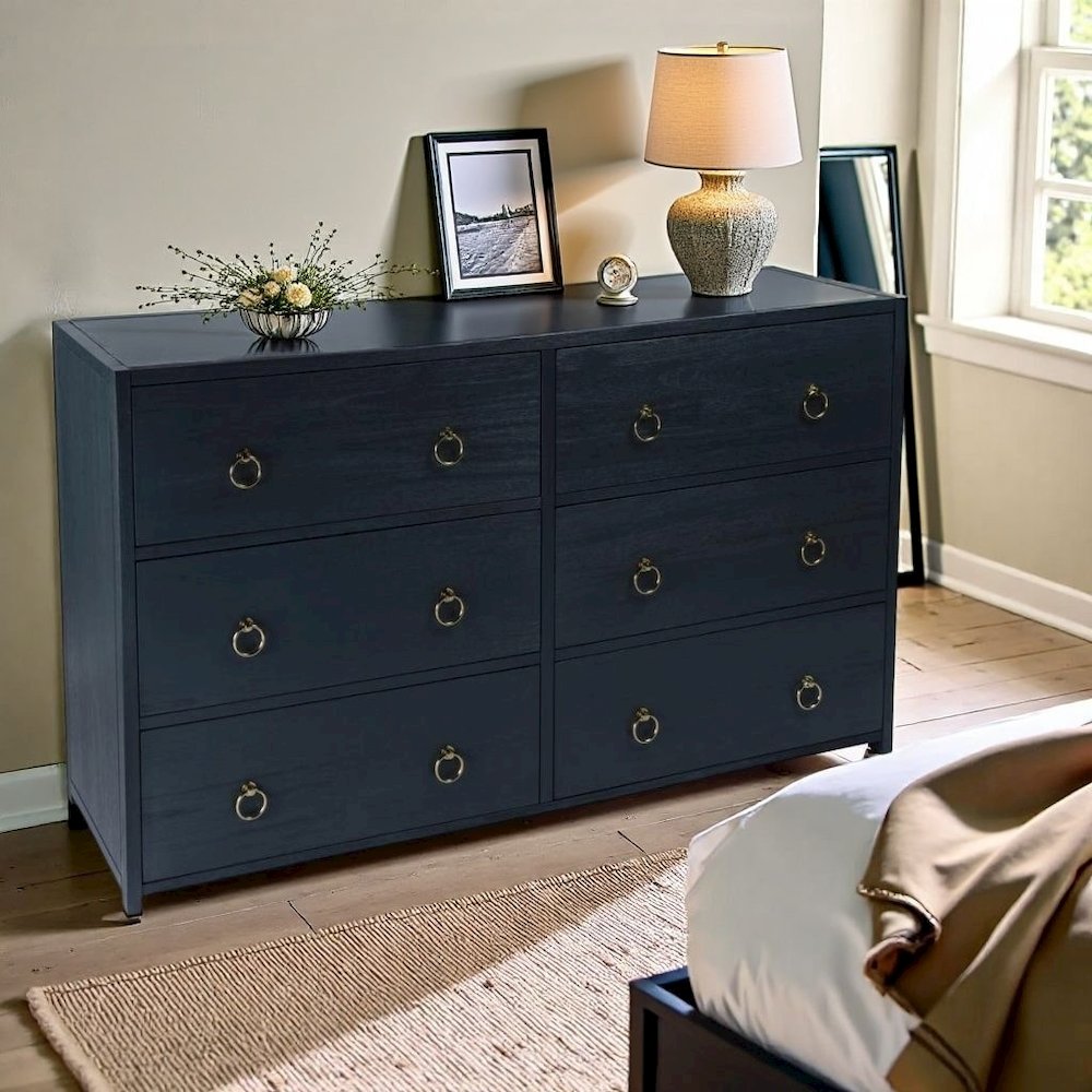 Navy Wood Dresser – 6 Drawer Dresser for Kids Bedroom or Guest Room