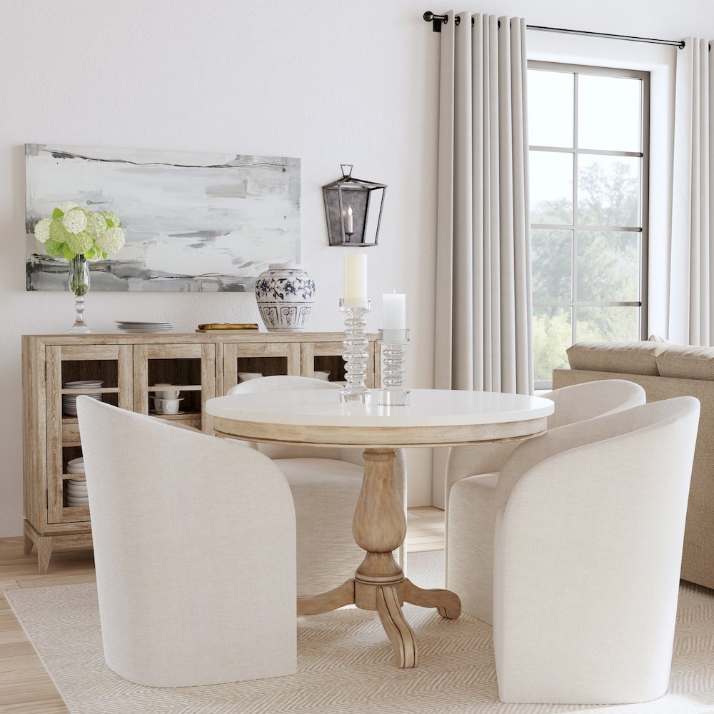 Danielle 44" Round Pedestal Marble top Dining Table, Tan/Beige