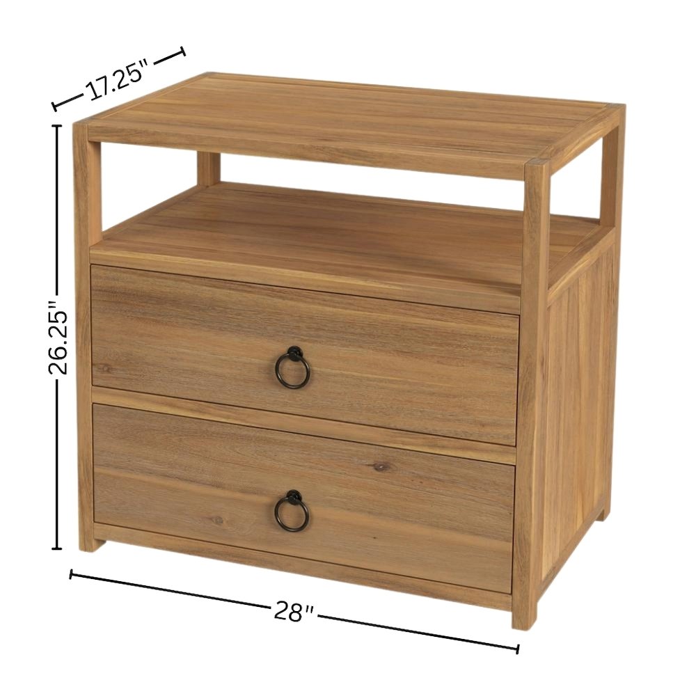 Brown Night Table – Wide Wood Night Stand for Bedroom with Two Drawers