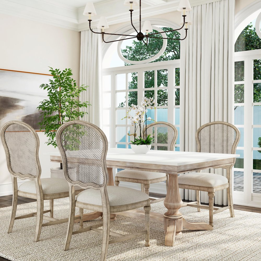 Danielle Rectangular Marble Dining Table, Tan/Beige