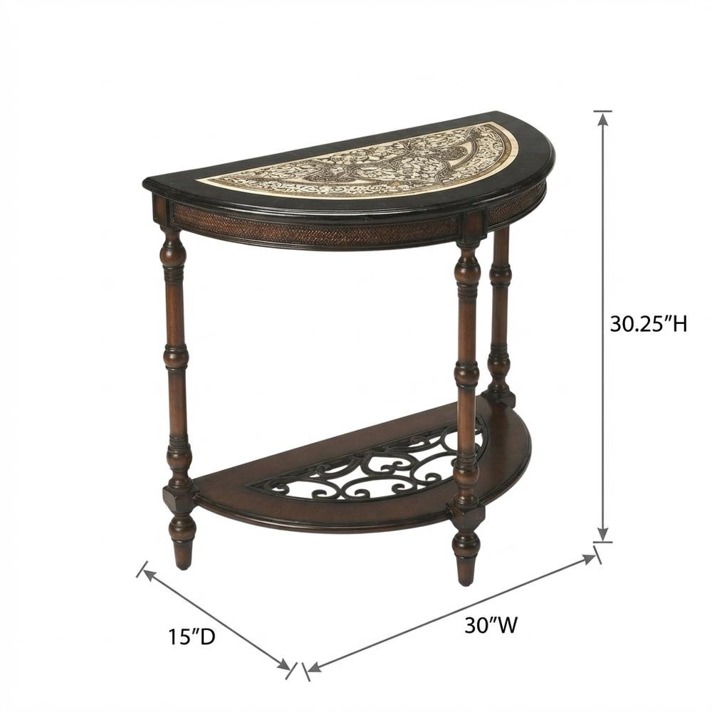 Demilune Console Table with Distressed Finish, Traditional Entryway Accent