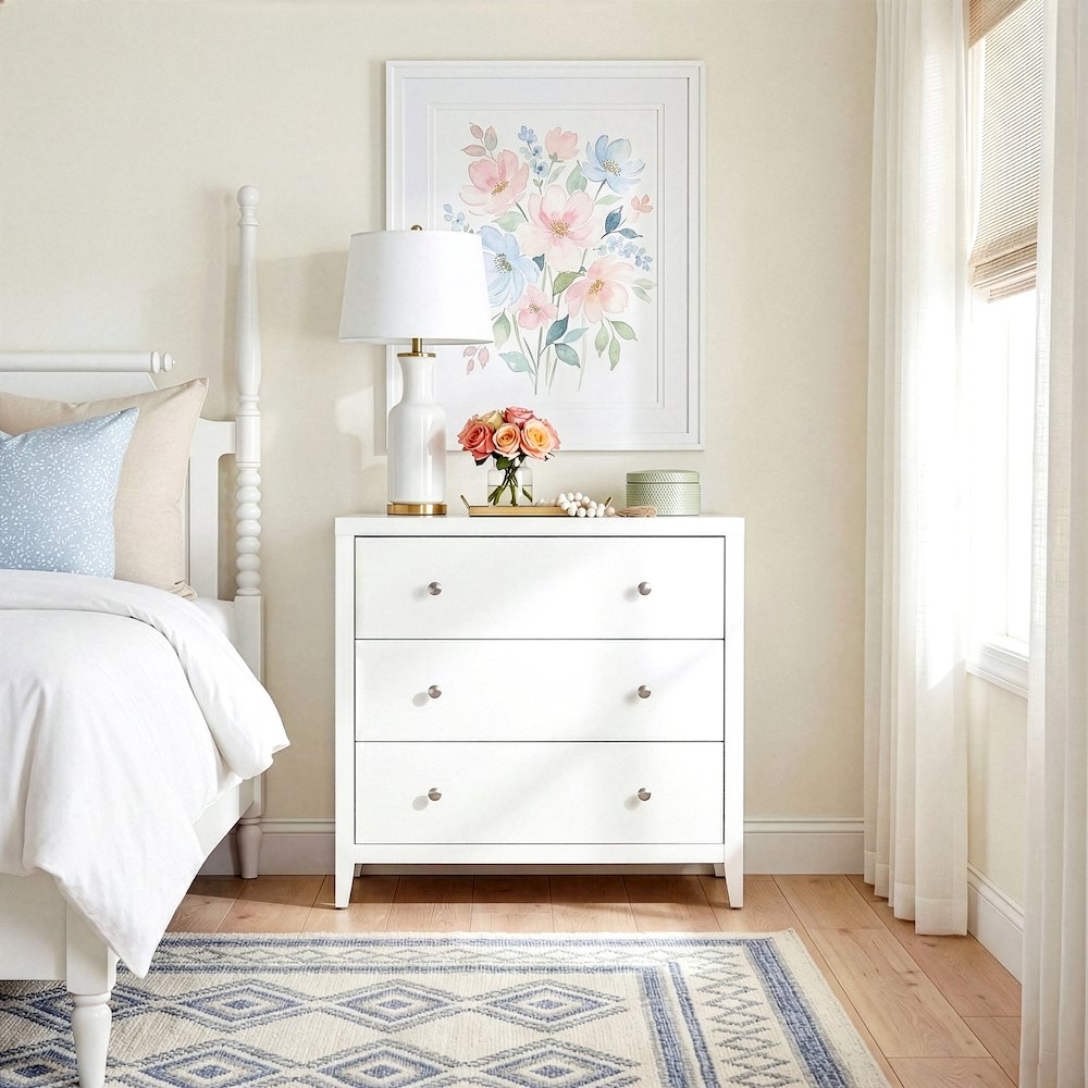 Dana 34 in. W Rectangular Wood 3 Drawer Chest, White