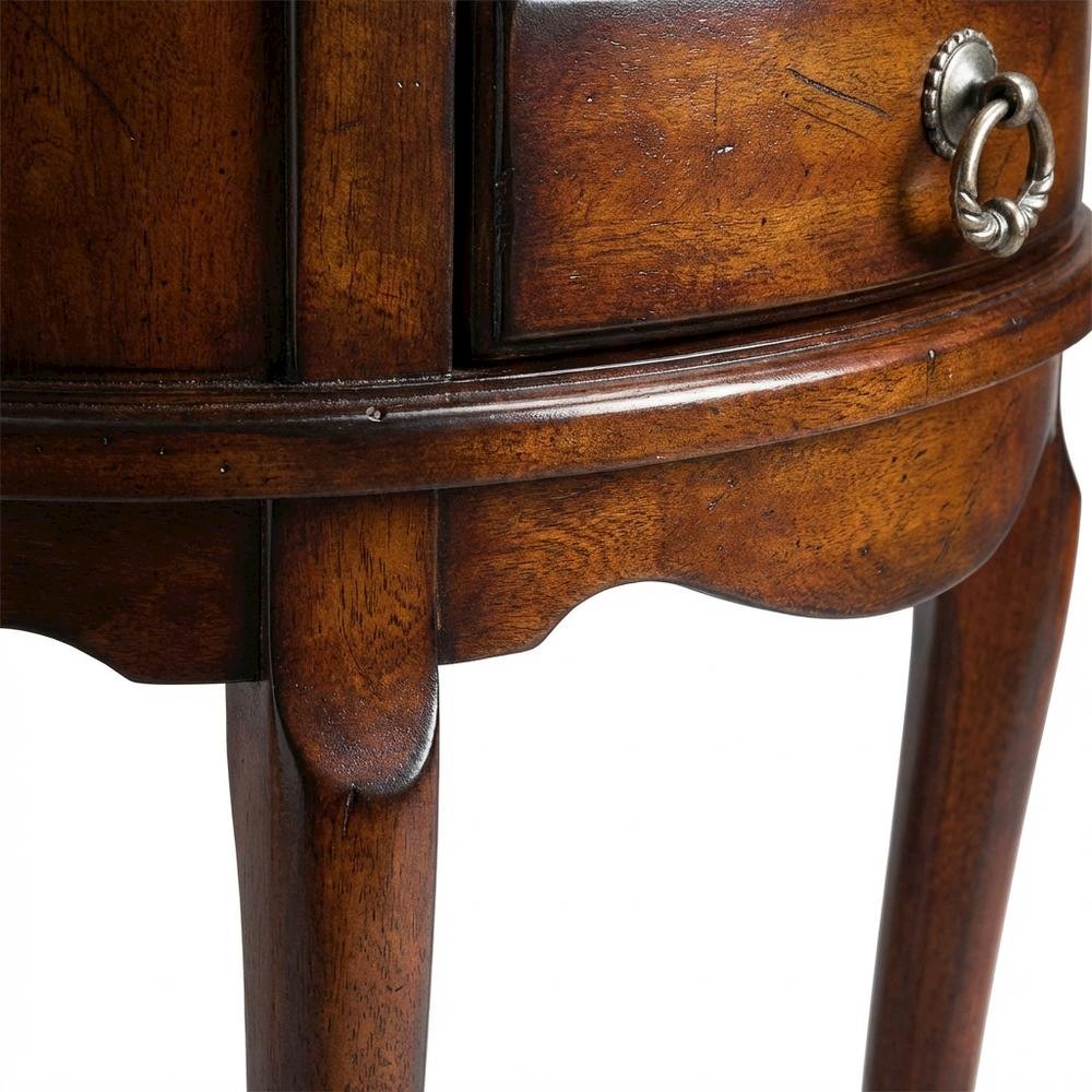 Oval Side Table with Storage Drawers, Traditional End Table, Cherry