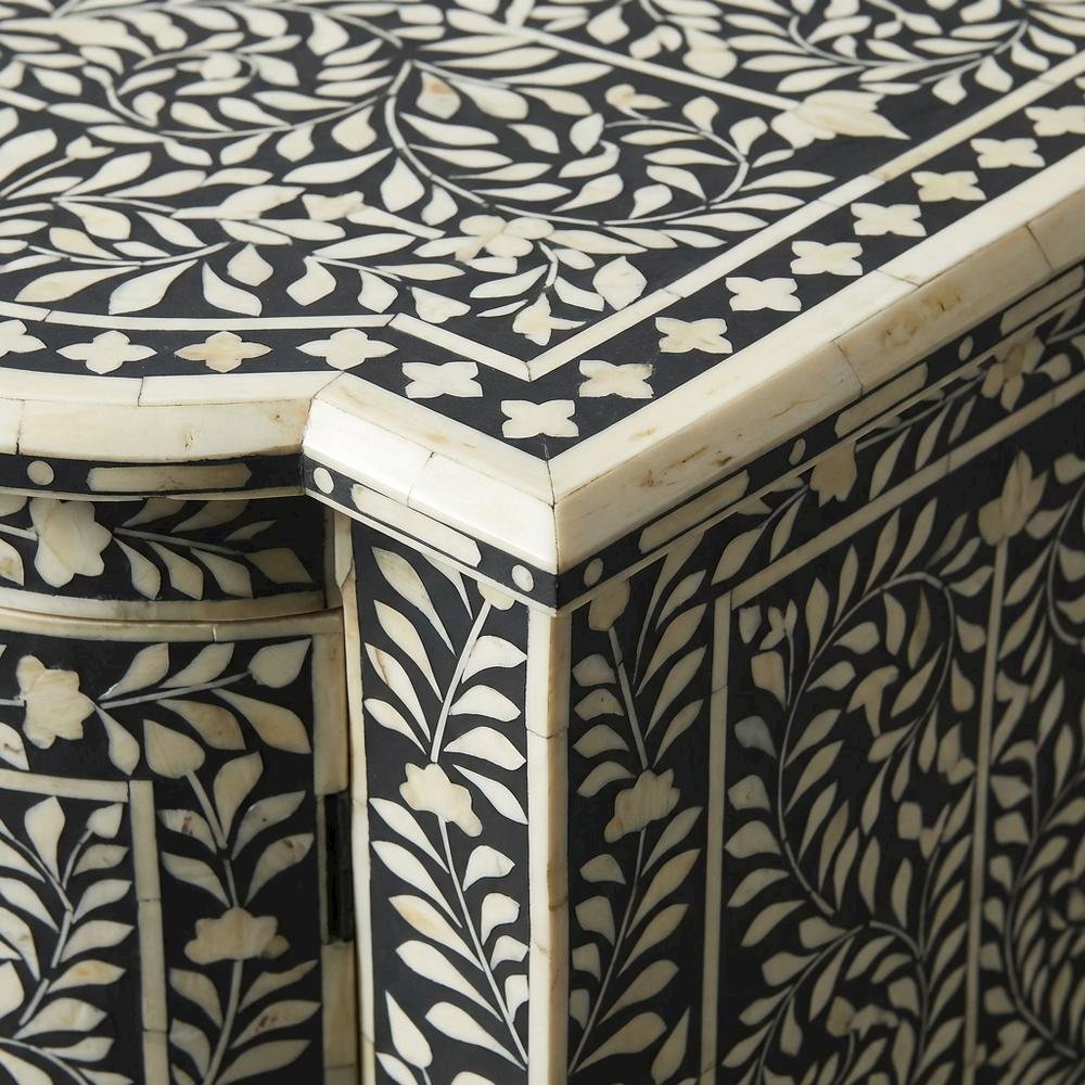 Boho Buffet Cabinet with 4 Drawers, Eclectic Sideboard, Black Bone