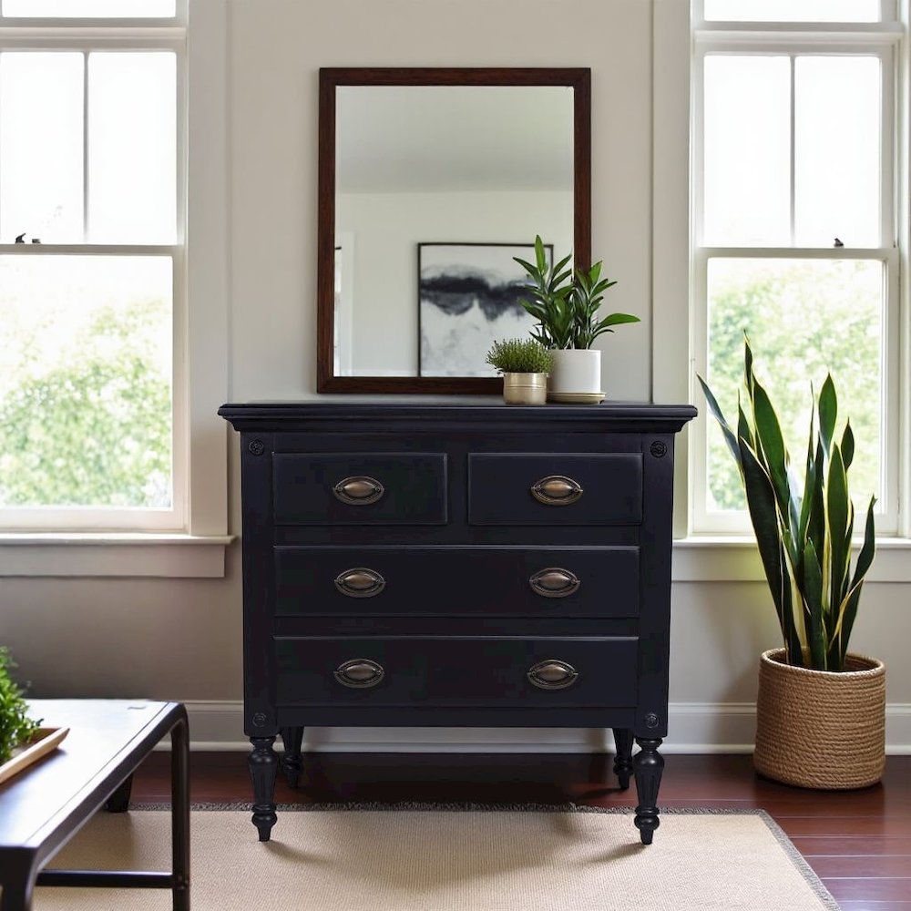 Black Chest of Drawers – 4 Drawer Dresser for Bedroom Wooden Storage