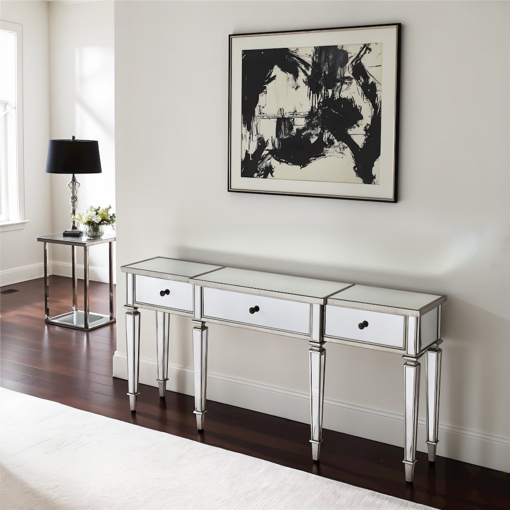 Silver Mirrored Console Table - Elegant Vanity Desk for Living Room