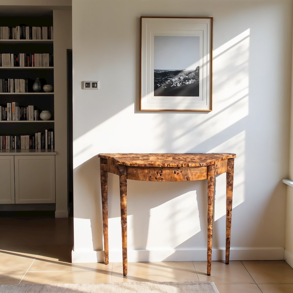 Medium Brown Half Moon Console Table for Entryway and Living Room Decor