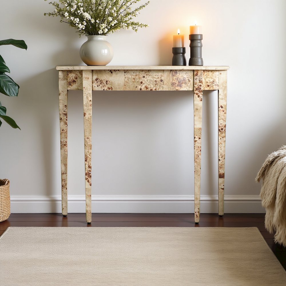 Light Brown Half Moon Console Table - Narrow Entryway and Sofa Table