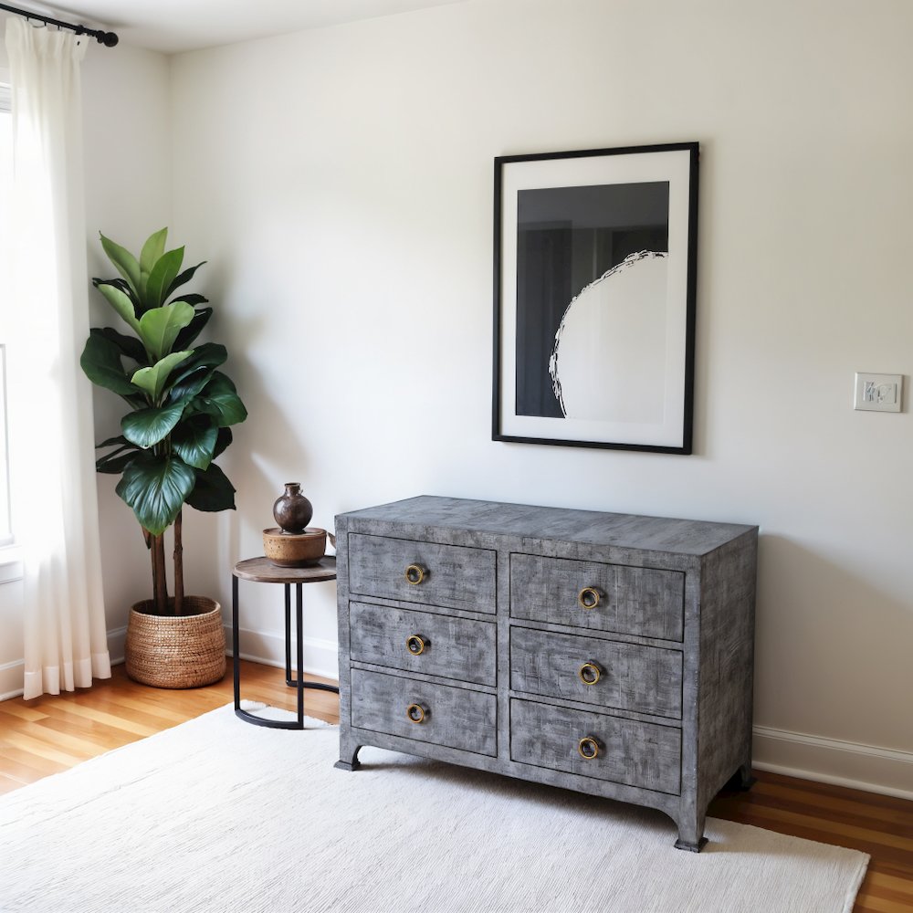 Elegant Gray 6 Drawer Dresser for Women’s Bedroom - Double Dresser
