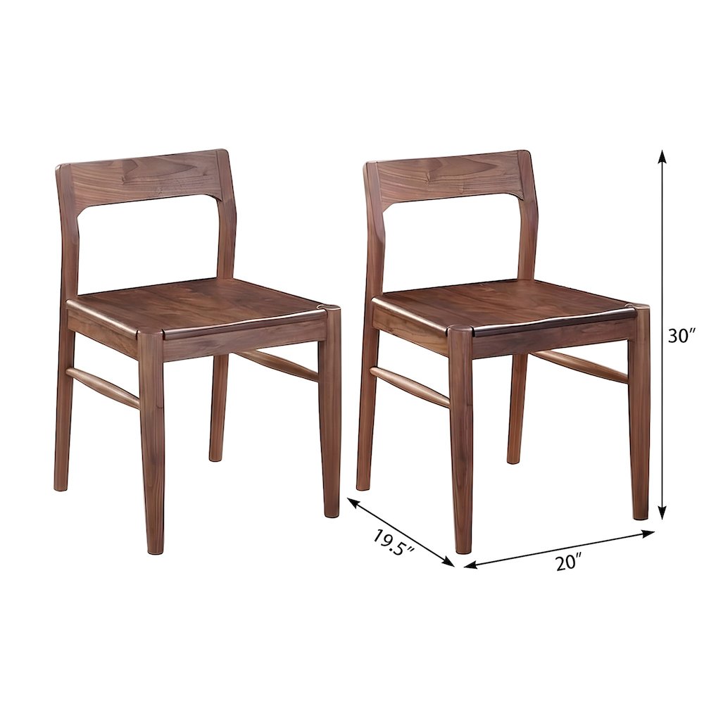 Solid Walnut Mid-Century Modern Dining Chair with Open-Back Frame, Set of 2