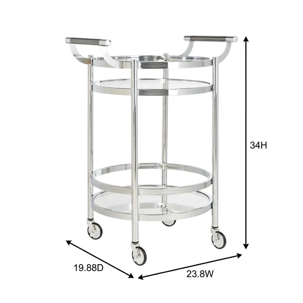 Chrome 2-Tier Round Bar Cart with Metal Frame and Spacious Shelves