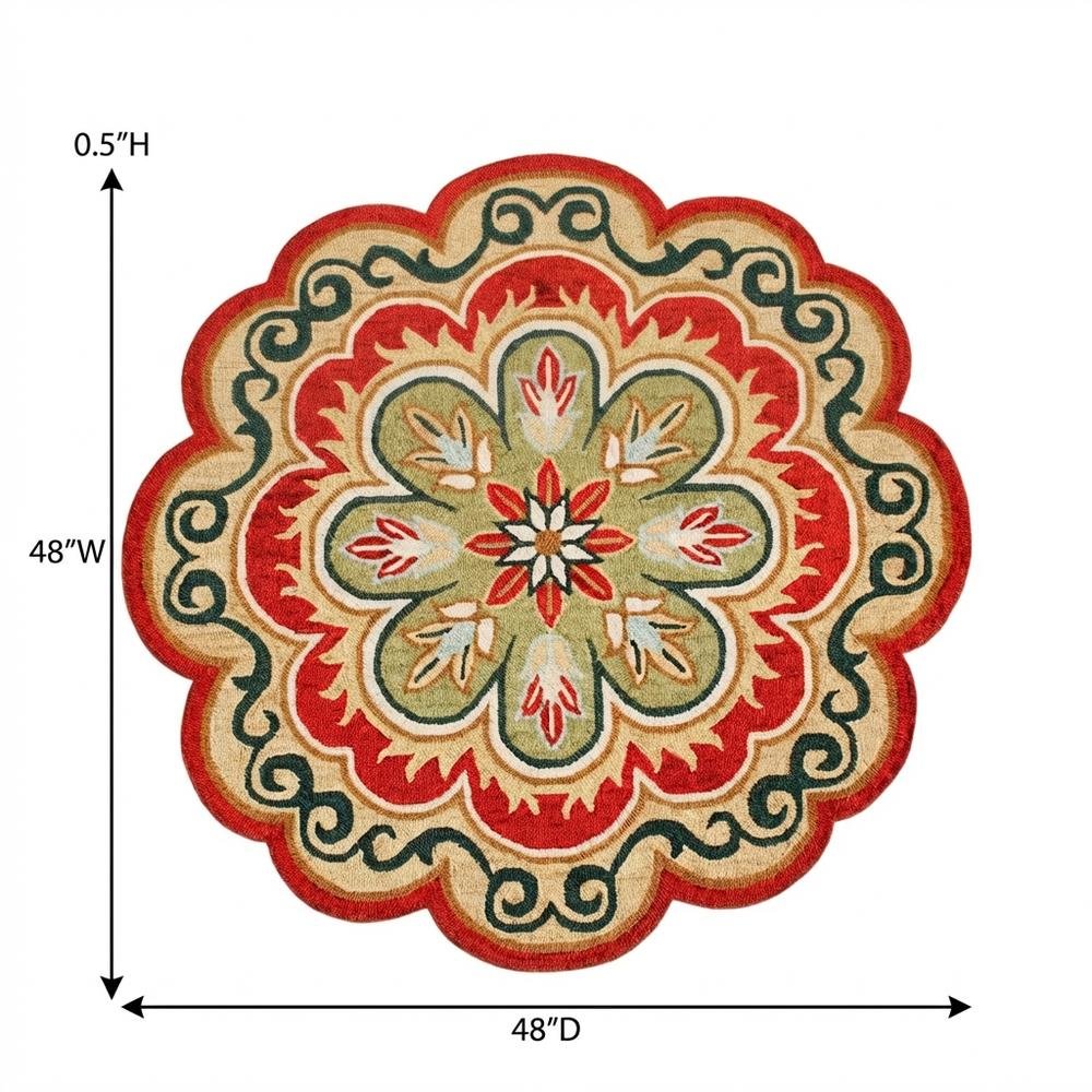 Bohemian Indoor Area Rug In Orange/Gold, Round Shape With Soft Material