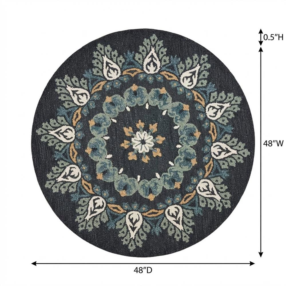 Round Indoor Area Rug In Black, Transitional Style For Modern Decor