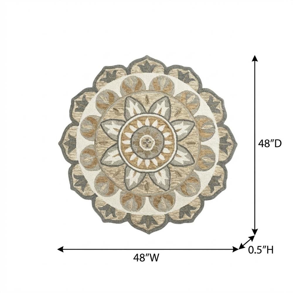 Gray Indoor Area Rug With Transitional Style, 48-Inch Round Shape