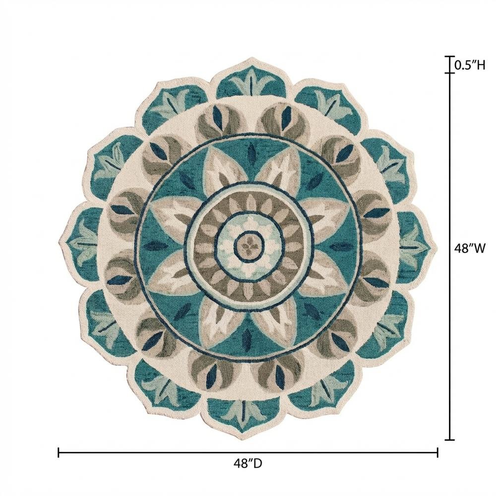 Blue Indoor Area Rug With Bohemian Design, 4-Foot Round Shape