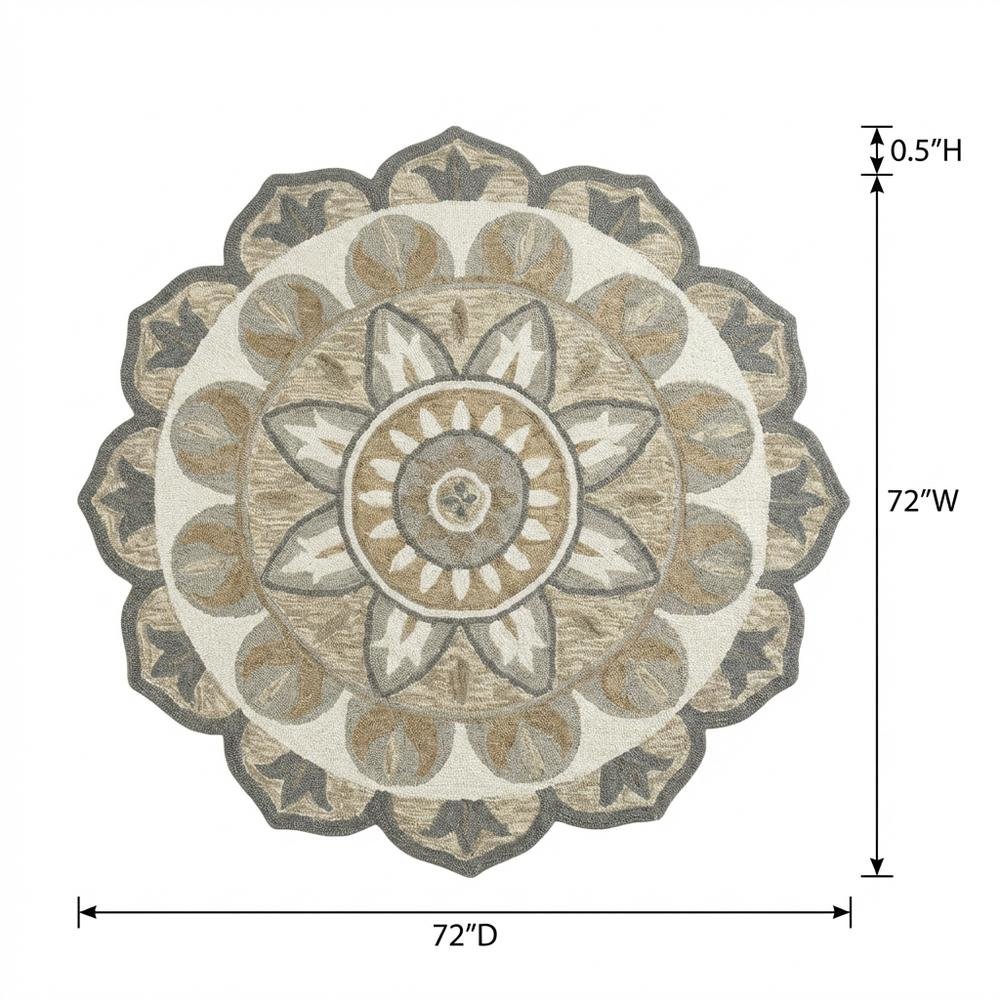 Gray Indoor Area Rug In Round Shape With Transitional Style