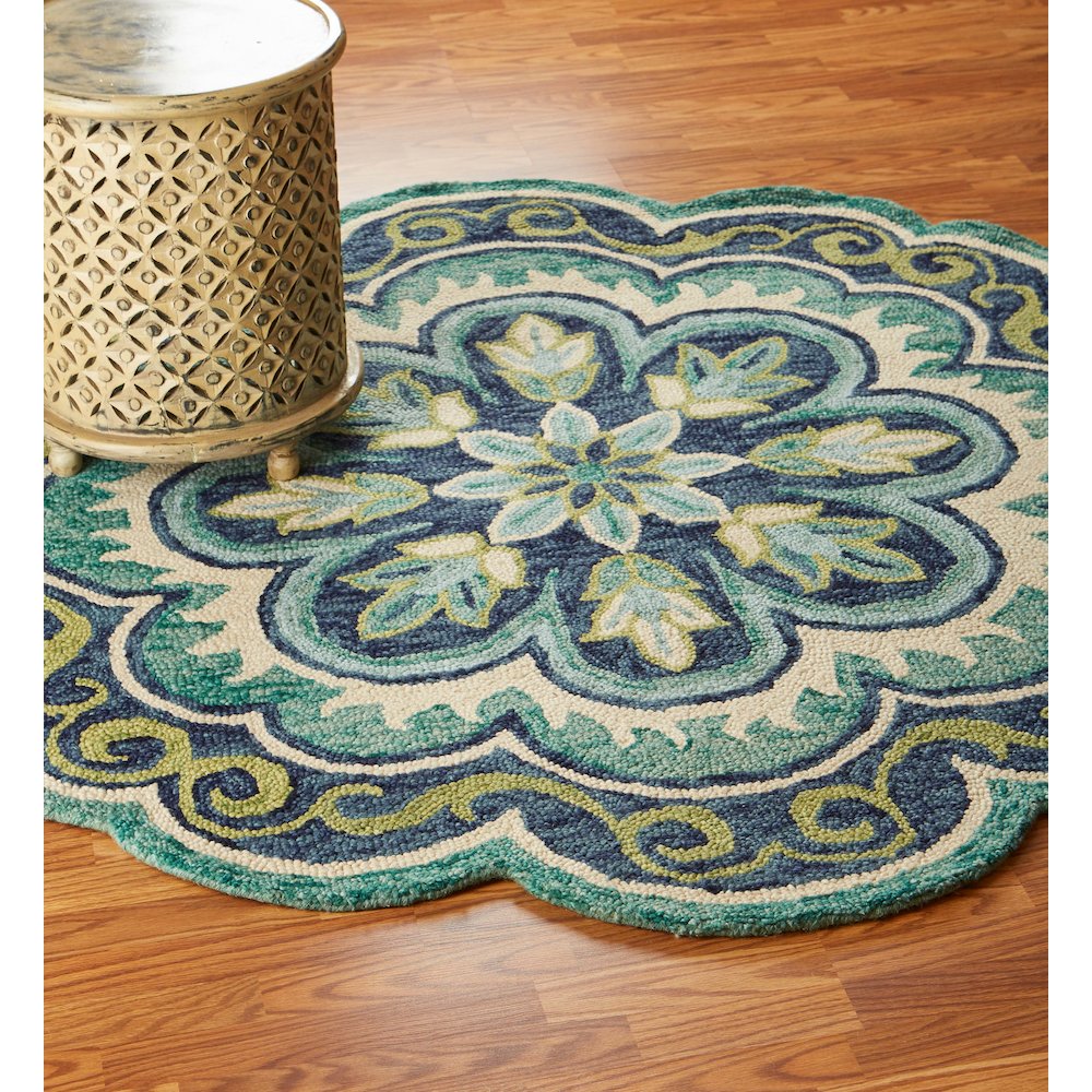 Dazzle Wool Area Rug Indoor in Green/Blue, 6' Round