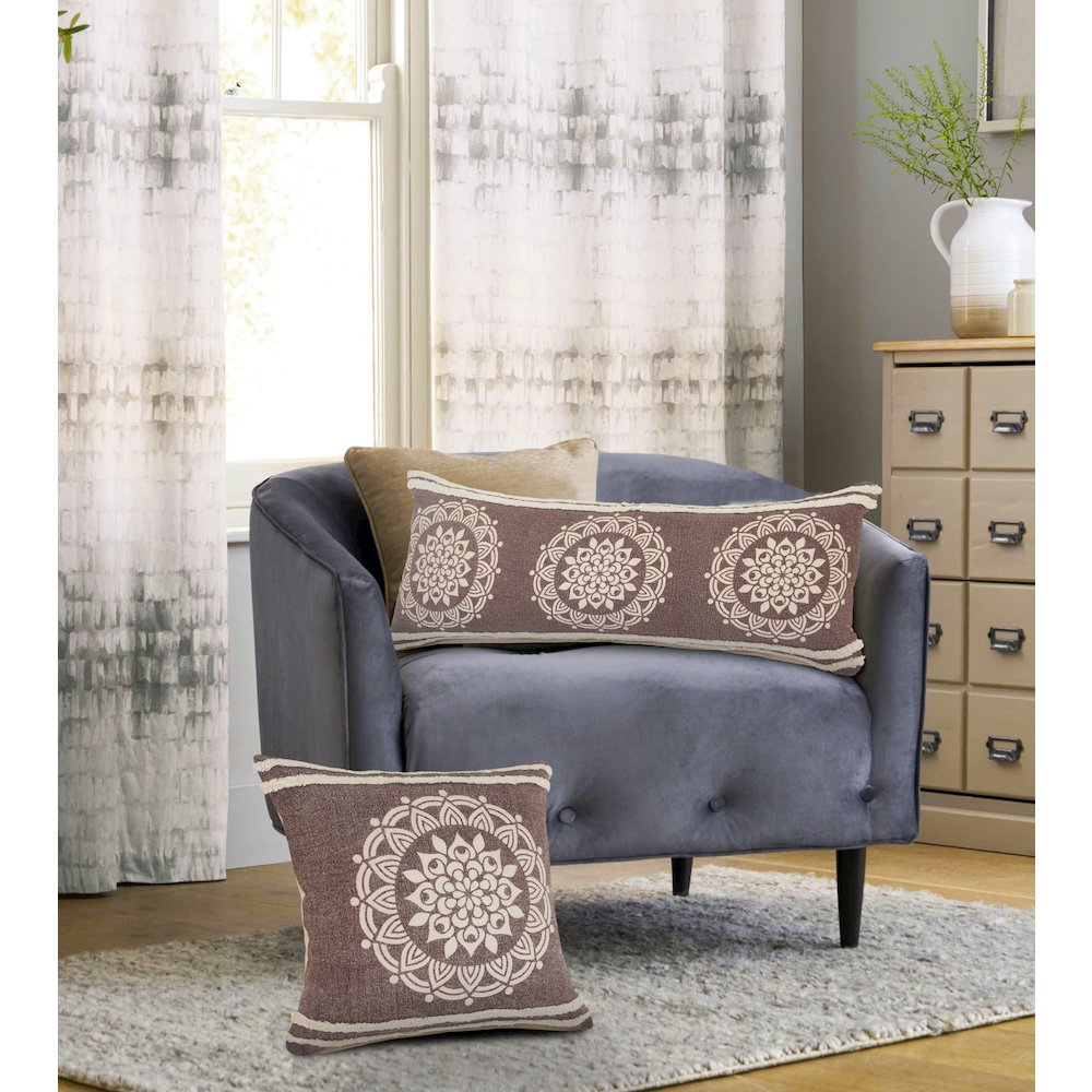 Floral Medallion Throw Pillow with Striped Border