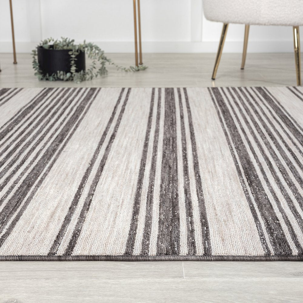 Westport Ivory/Gray Striped PET Yarn Indoor/Outdoor Area Rug