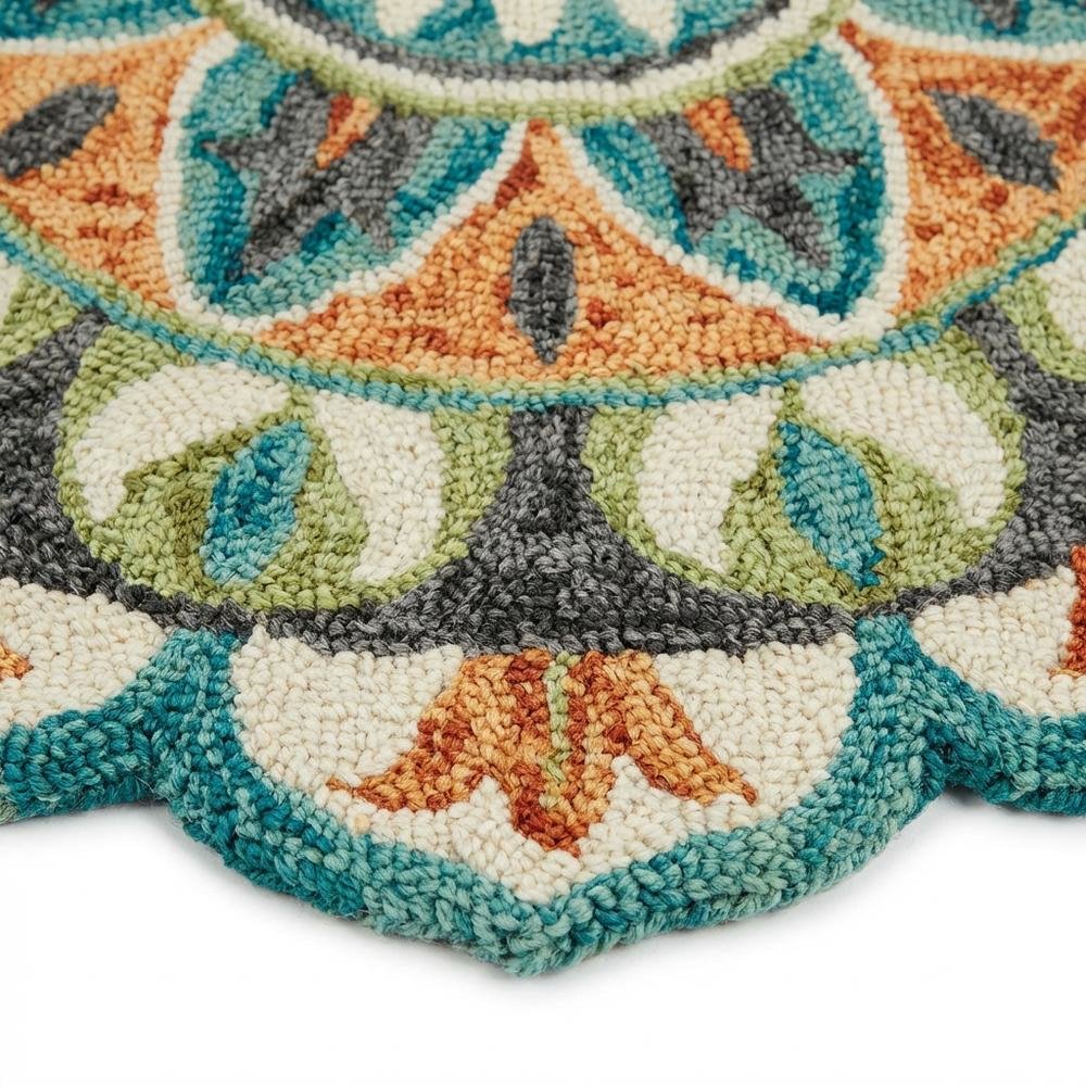Bohemian Indoor Area Rug In Bright Orange And Blue, Round Design