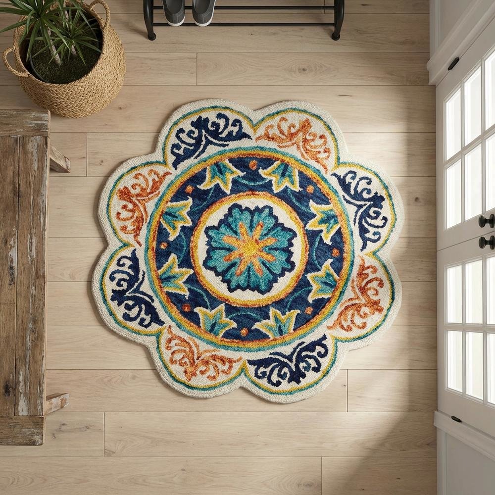 Blue Indoor Round Area Rug With Classic Style And Soft Texture