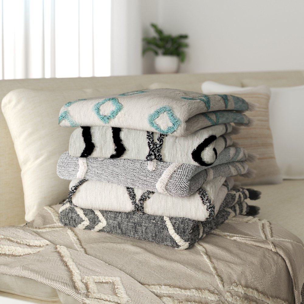 Avant-Garde Cream/Black Geometric Hand-Woven All-Natural Cotton Throw Blanket