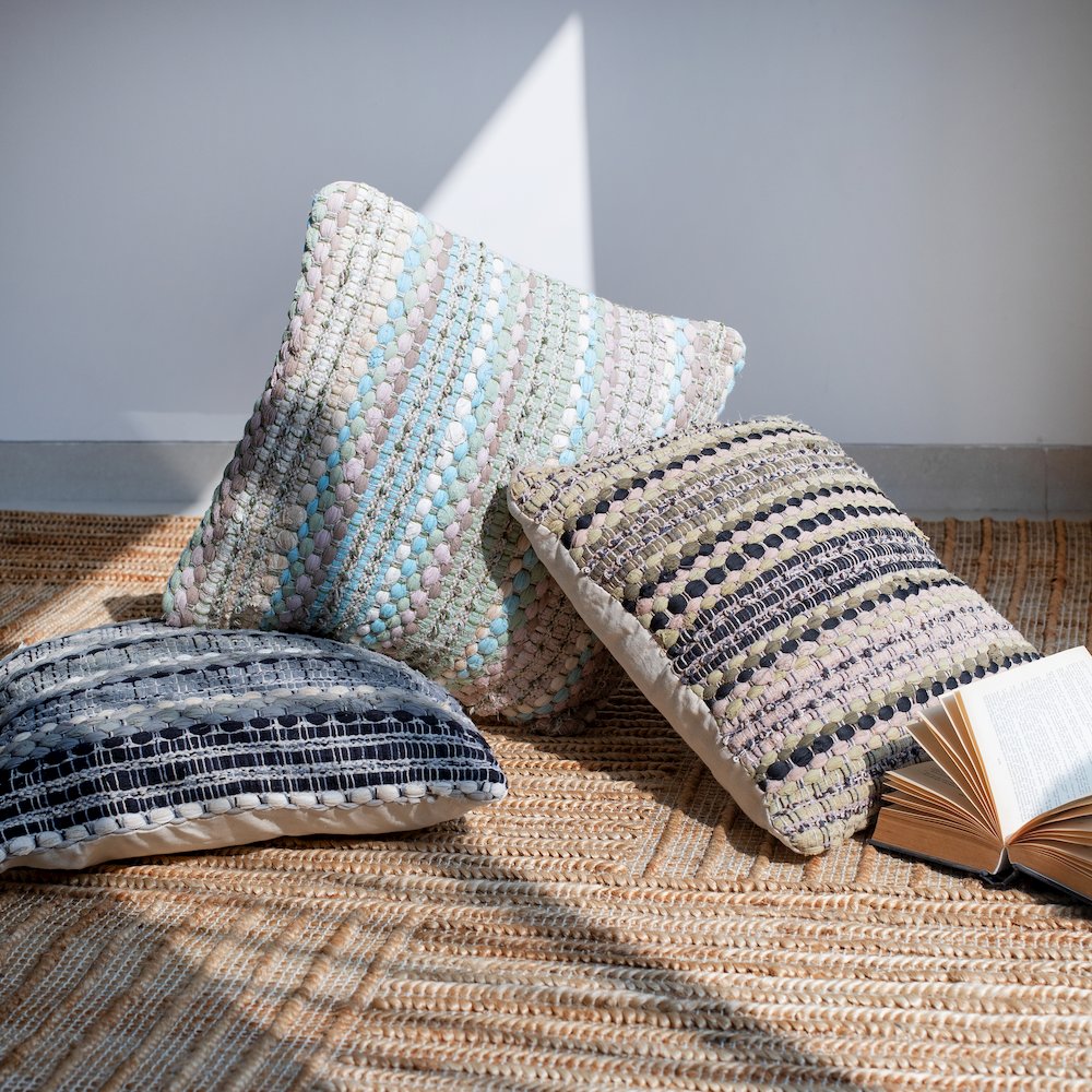 Coil Cotton Blend Pillow Set of 2 in Beige/Brown, 18" x 18"