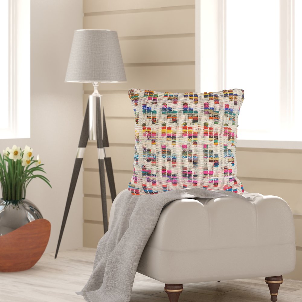 Chindi Cotton Blend Pillow Set of 2 in Multicolored/Tan, 20" x 20"