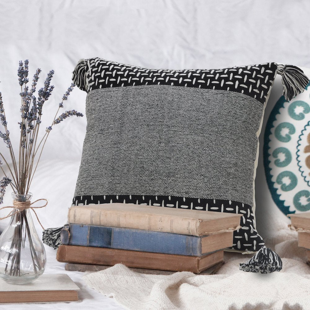 Elevate Cotton Pillow Set of 2 in Black/Gray, 20" x 20"