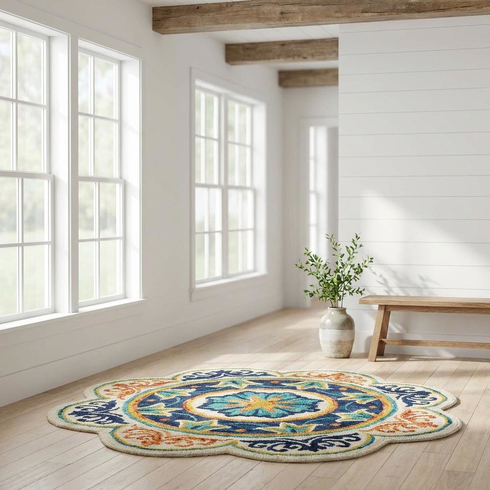 Blue Indoor Round Area Rug With Classic Design And Soft Material
