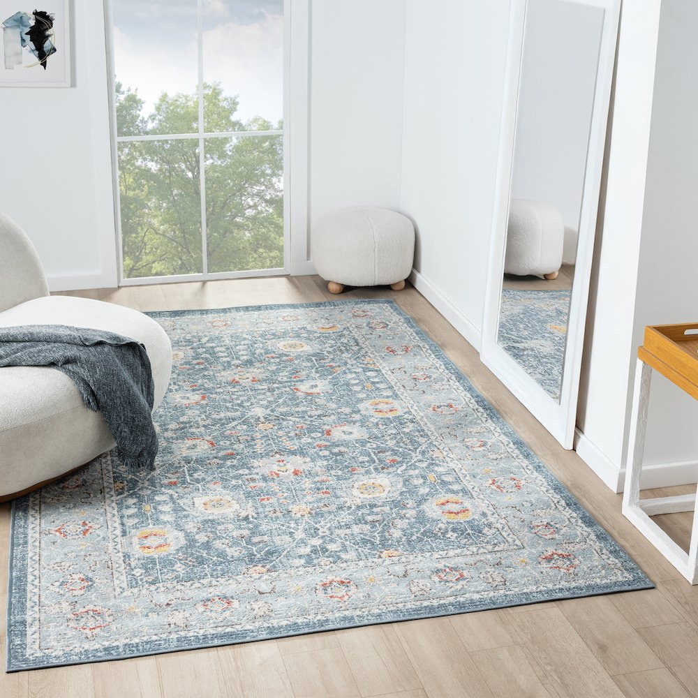 Antiquity Durable Performance Area Rug Outdoor in Blue, 6'6" x 9'