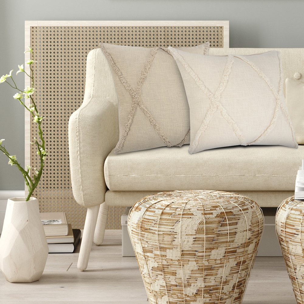 Solid Decorative Diamond Tufted Cotton Throw Pillow